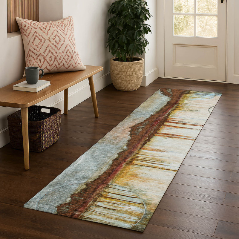 Premium Machine Washable Mayfield Abstract Rug, Rust, 2'3" x 7'6" Runner