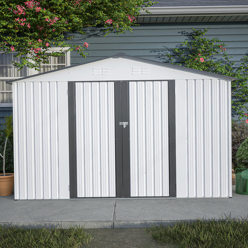 10X8 FT Outdoor Storage Shed, All Weather Metal Sheds With Lockable Doors, Tool Shed, 76.2" H x 119" W x 98.3" D
