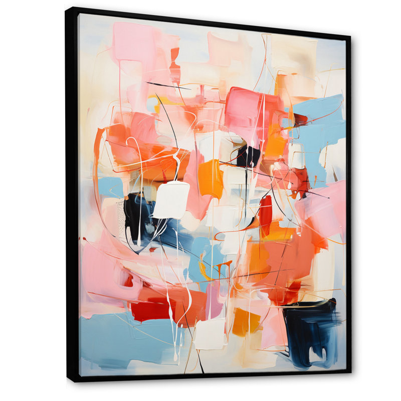 «Pink Beige Mid Century Atomic Abstraction I», reproduction sur toile, H 20 po x l 12 po x P 1 po, Cadre flottant noir