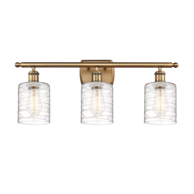 Leilani 3 - Light Dimmable Vanity Light, 6 Watt Vinage LED Bulb, Brushed Brass, Clear Deco Swirl