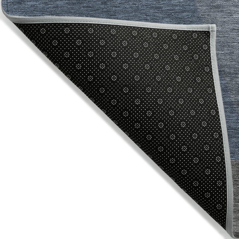 3' X 5' Gray Blue And Ivory Geometric Washable Indoor Outdoor Area Rug