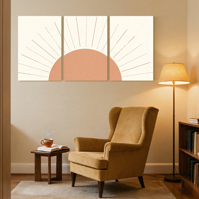 lumière du soleil avec 3 tons d'art orange, ensemble de 3 impressions sur toile, H 36 po x l 72 po