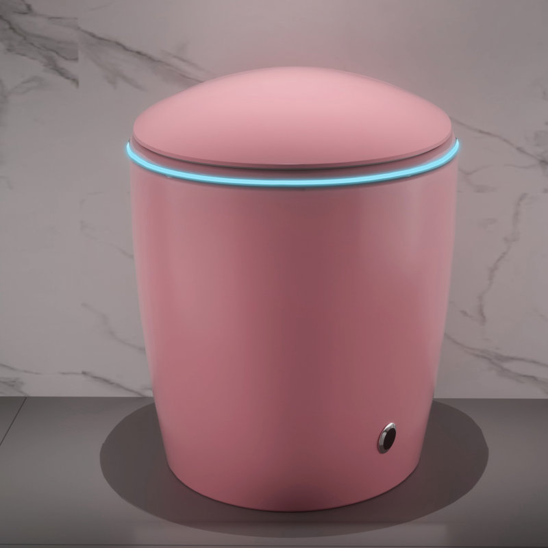 Bathroom Smart Toilet, Auto Close Lid, 1.28 Flushing, Night , Pink Toilet With Bidet, Open Seat, Foot Sensor, Self-Cleaning,