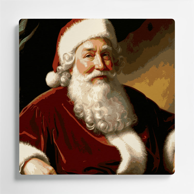 «Christmas Santa Claus Portraits», art mural en métal rouge, H 12 po x l 12 po