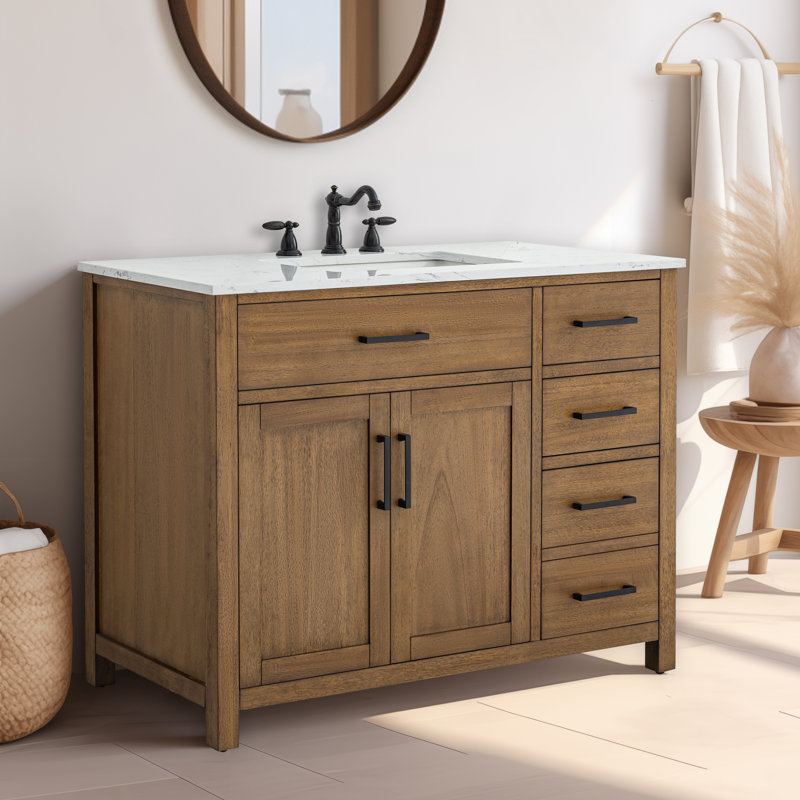 Tremolo 42" Single Bathroom Vanity With Engineered Marble Top, Mango Ember 