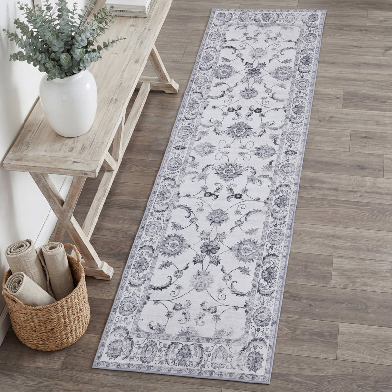 Tapis lavable à la machine Arabella, Tapis de couloir 2 pi x 8 pi, Ivory/Grey