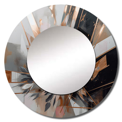Othie Rose Gold Linear Floral Elegance II - Floral Decorative Wall Mirror, Traditional Round Mirror, Printed Metal Art