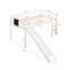 Lit mezzanine simple blanc avec tableau noir - cadre pour une chambre à coucher paisible en bois de pin, glissade d'escalier