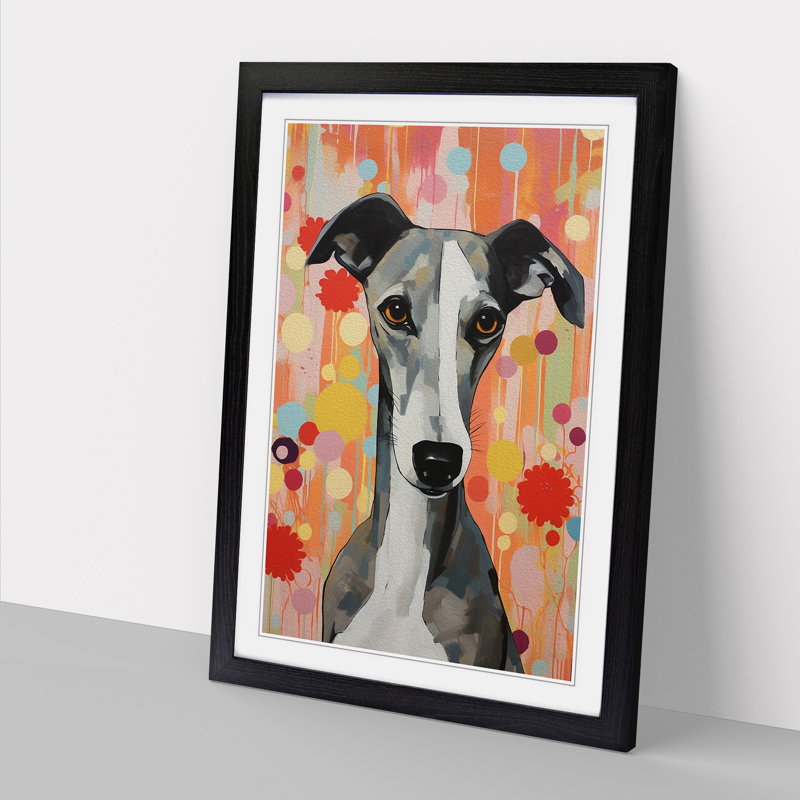 Whippet Colour Field No.2 - Framed Print, Black , 46cm H x 34cm W x 2cm D