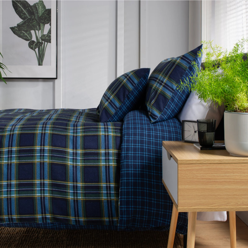 Cotton Chequered Duvet Cover with Pillowcases Included, Kingsize Duvet Cover + 2 Standard Pillowcases
