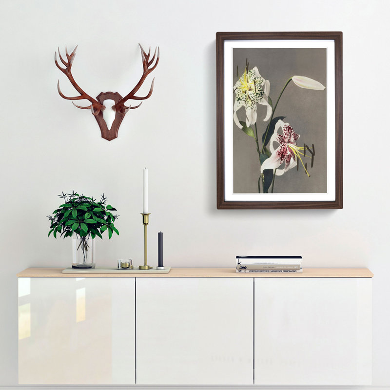 Three White Lilies by Kazumasa Ogawa - Picture Frame Painting Print, 65cm H x 48cm W x 2cm D, Walnut Framed