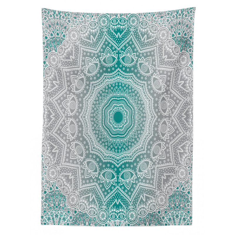 Dining Room Kitchen Tablecloth, 70" L x 52" W, Gray/Teal