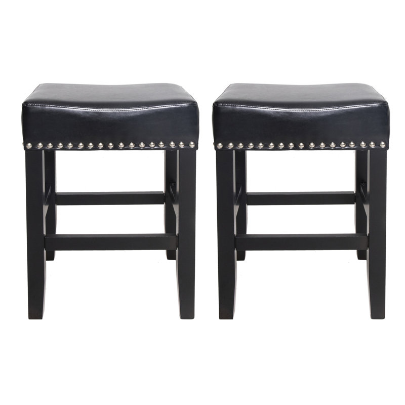 Ensemble de 2 tabourets de comptoir en cuir 26 po, 2 pièces, Noir