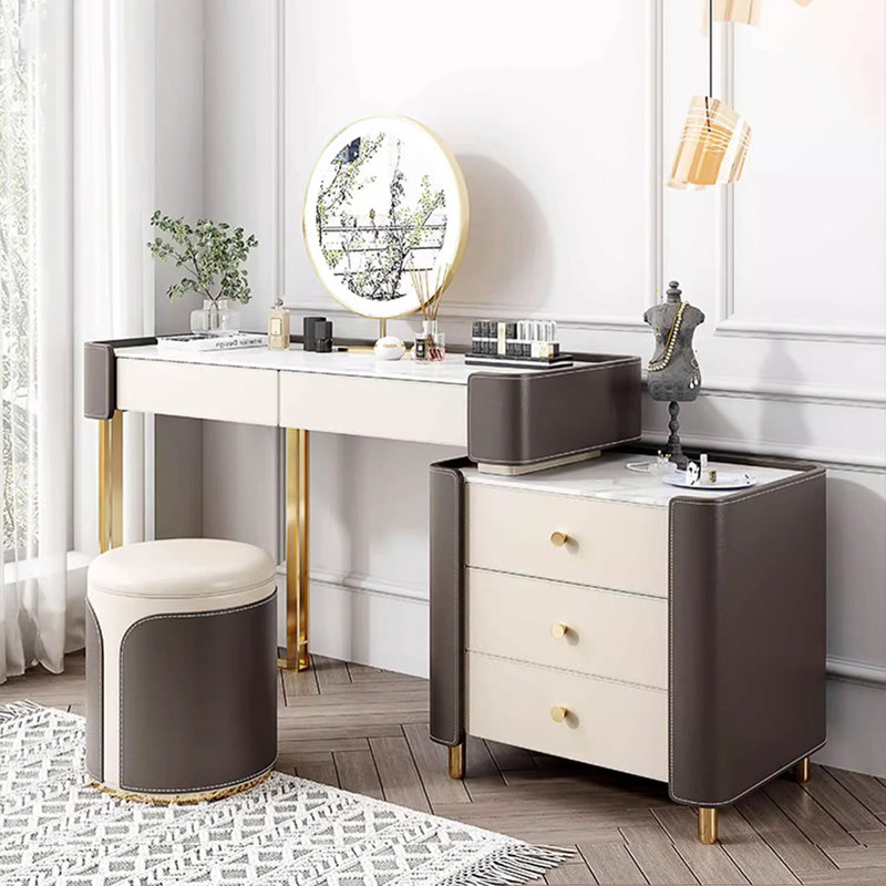 Coiffeuse avec miroir lumineux, 5 tiroirs, 1 chaise