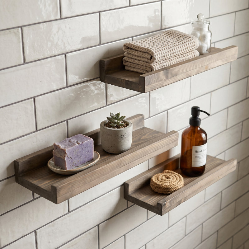 Serene Lotus Wooden Floating Shelf