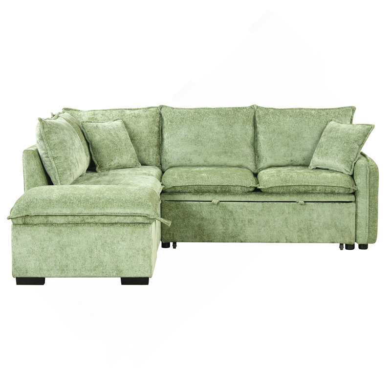 82.67"Convertible Sofa Bed Sectional Sofa Sleeper L-Shaped Sofa With A Storage Ottoman,Two Pillows, Two Power Sockets And Two USB Ports For Living Room, Green