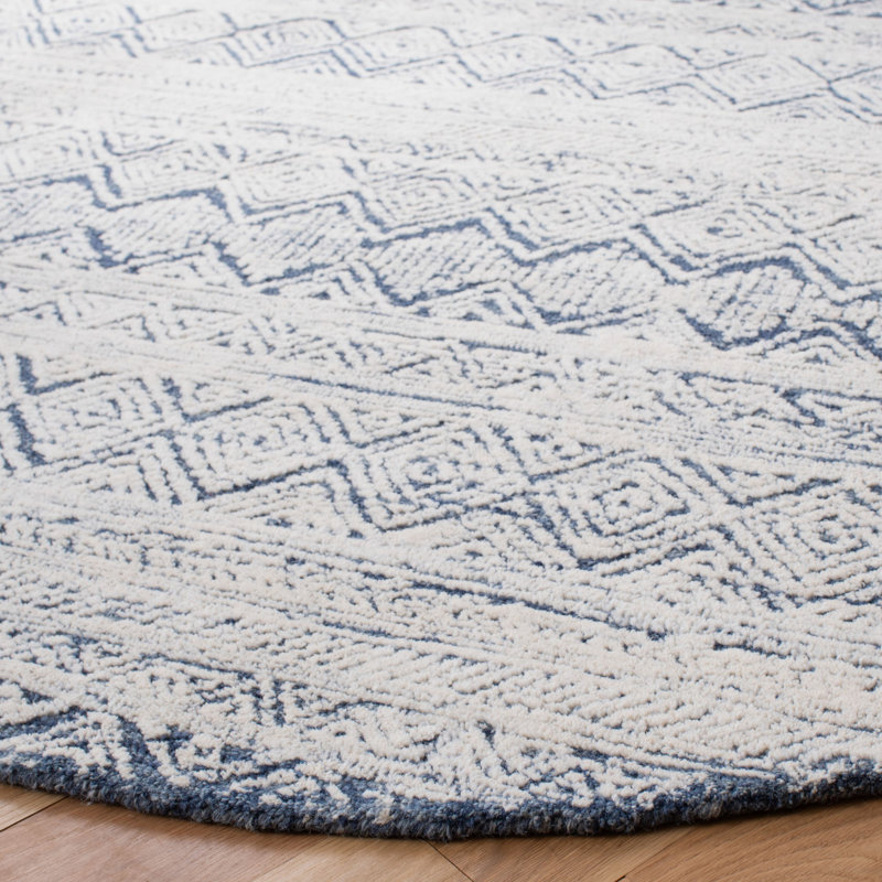 Ivory and Blue Hand-Tufted Wool Abstract Area Rug