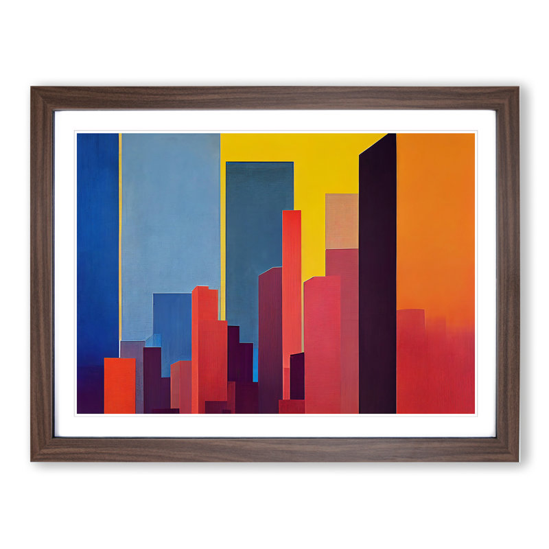Excellent Abstract Skyscrapers - Framed Print, 34cm H x 46cm W x 2cm D, Walnut