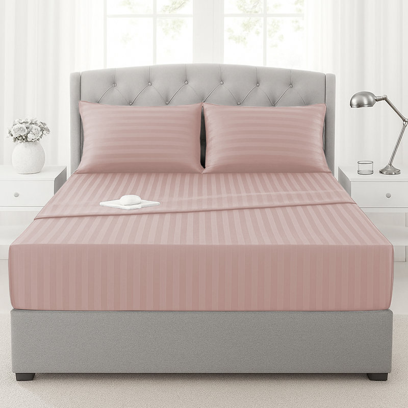 200 Thread Count Microfibre Stripe Fitted Sheet 40cm, Super King (6'), Pink