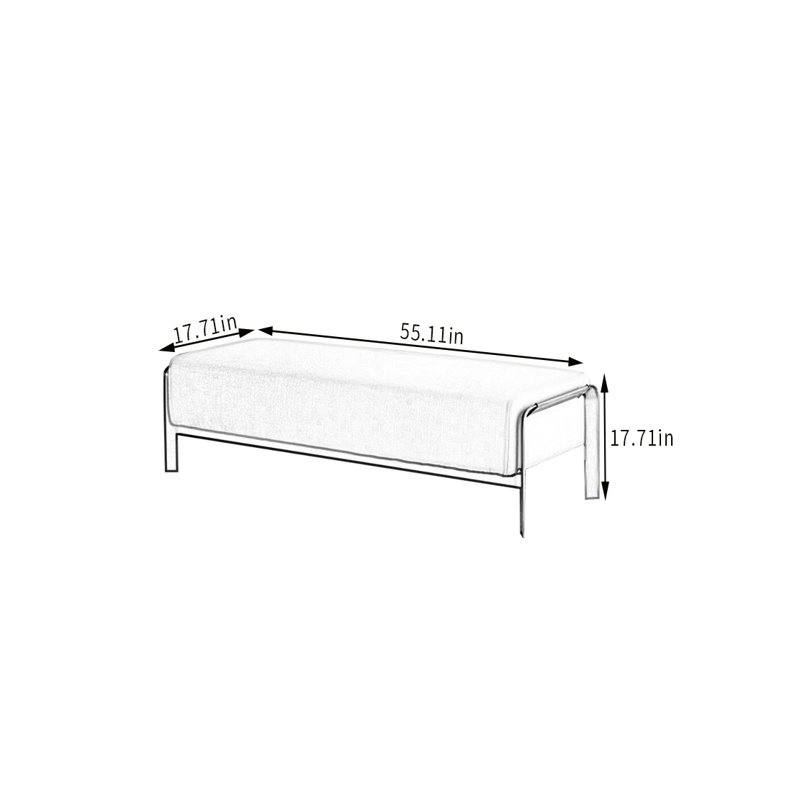 Banc rembourré en lin et en coton haut de gamme, H 17,71 po x l 55,11 po x P 17,71 po