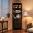 69.7’’H X 17.7’’ W Rattan And Wood Fan-Shaped Storage Bookcase With Doors, 3-Tier Corner Shelf With Cabinet-2037760651