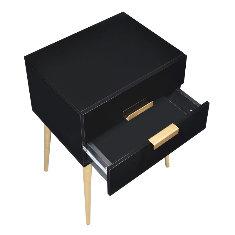 Noir et noir Table basse compacte dorée à 2 tiroirs - peu encombrante pour les petits espaces