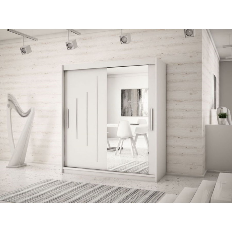 Natalie 2 Door Manufactured Wood Wardrobe, 200 cm H x 150 cm W x 62 cm D, Matt white