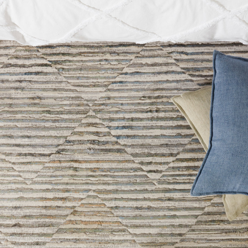 Tapis rayé gris / bleu clair Maranto, Rectangle 9 pi 3 po x 12 pi