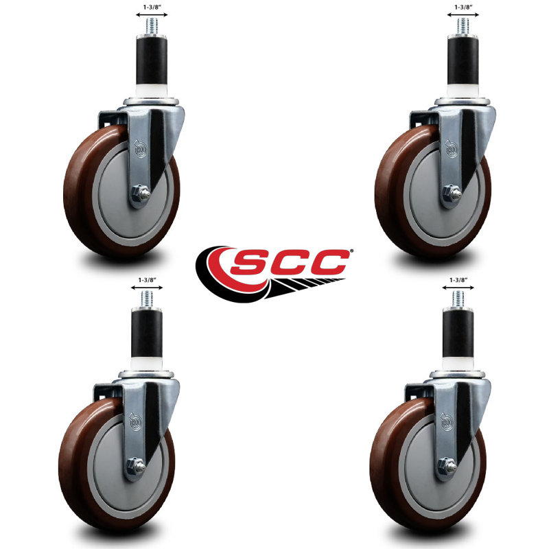 Poly Wheel Swivel 1-3/8 Inch Expanding Stem Caster Set SCC, Maroon