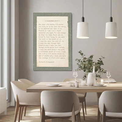 2D Flat, 1Pc Framed Canvas Wall Art, F. Scott Fitzgerald, Motivational Quote, Vintage Handwritten Art Style Art Print Canvas Poster Painting Room Wall