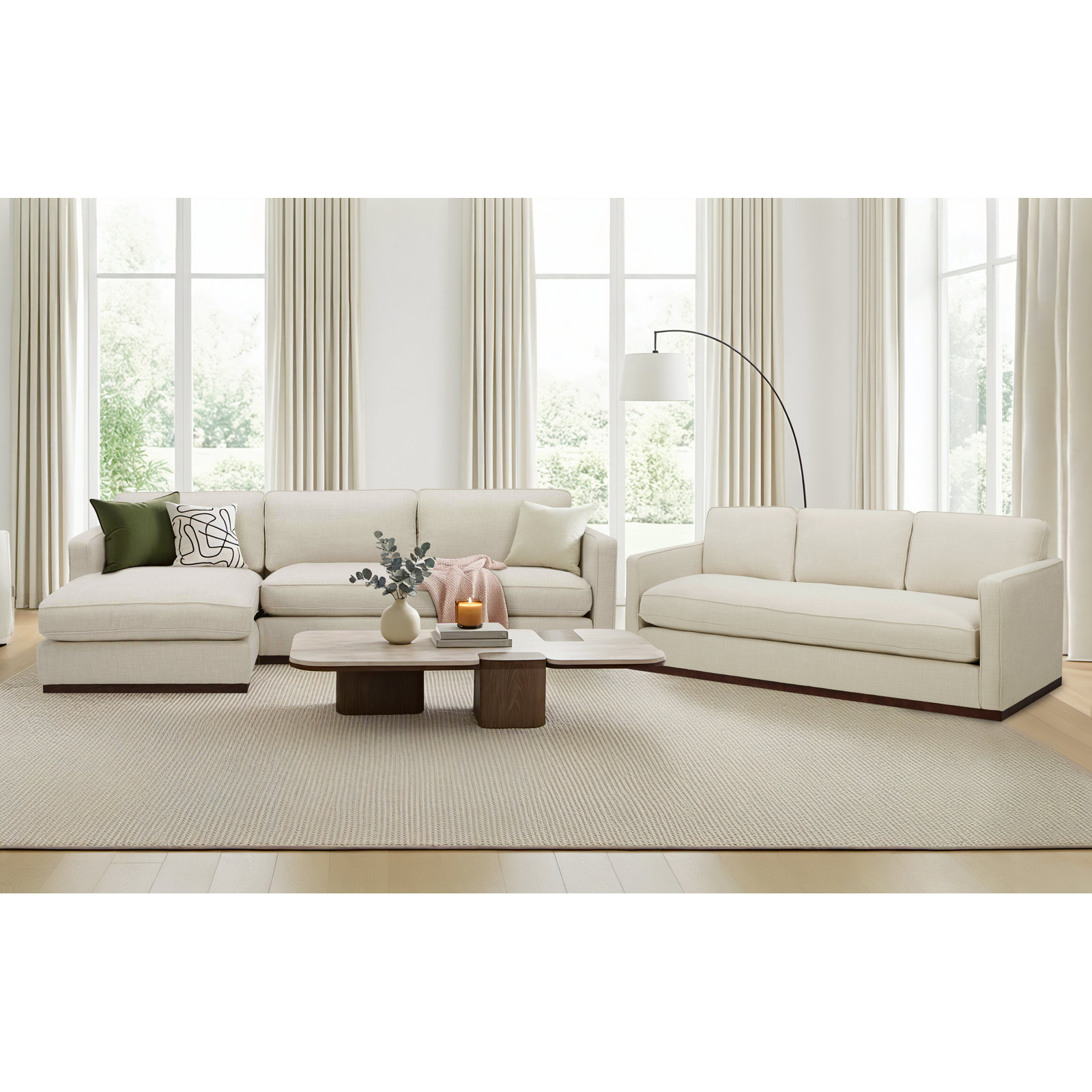 Vanderford Bobbi 3 Piece Upholstered Living Room Set, Effie Linen