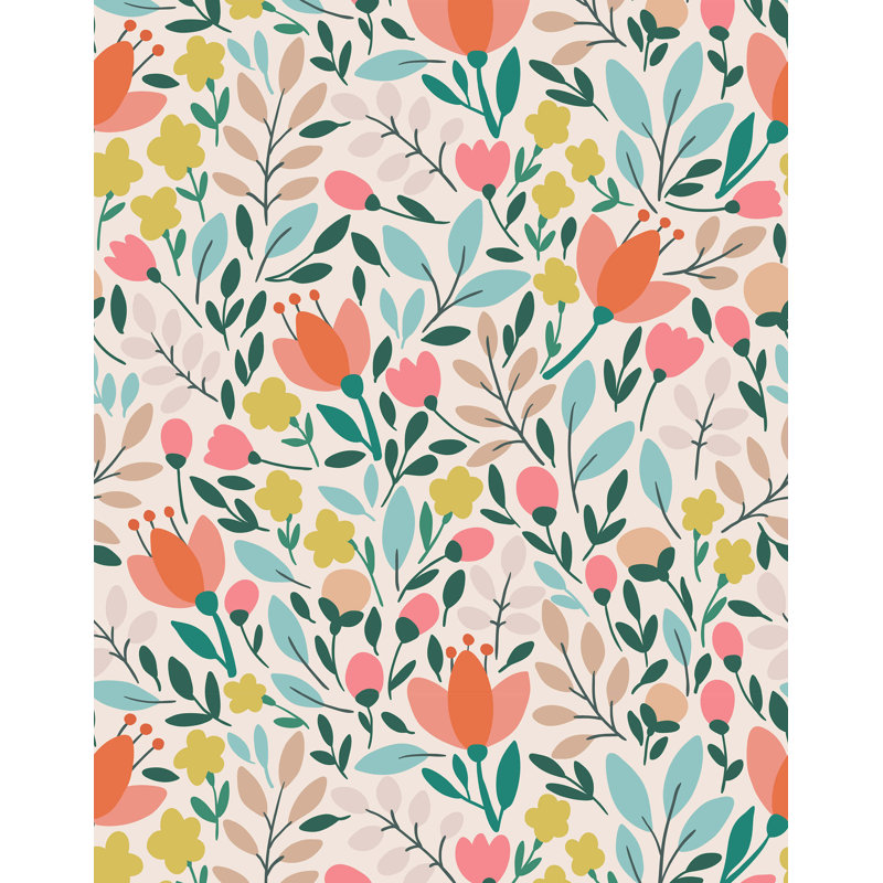 Ormiston Modern Illustrated Delicate Floral Wallpaper, Beige