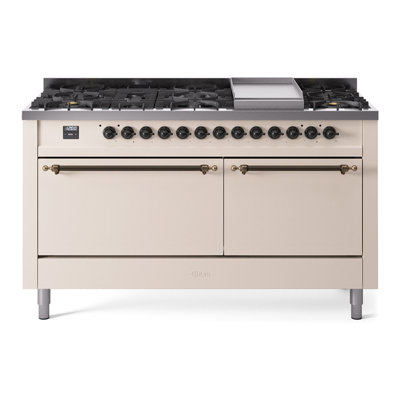 ILVE Nostalgie II Series 60 inch Dual Fuel Range with 9 Sealed Burners, Griddle (Solid Door)