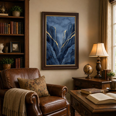 Art mural antique sur toile encadré doré pour le salon, la chambre à coucher, le bureau ou le vestibule - Décoration murale décorative avec vallée de montagne