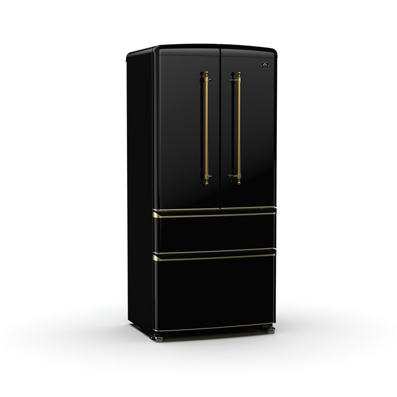 Forno Luigi, 18 pieds cubes Réfrigérateur à portes françaises, conception sans poignée, Noir, noir, noir, noir