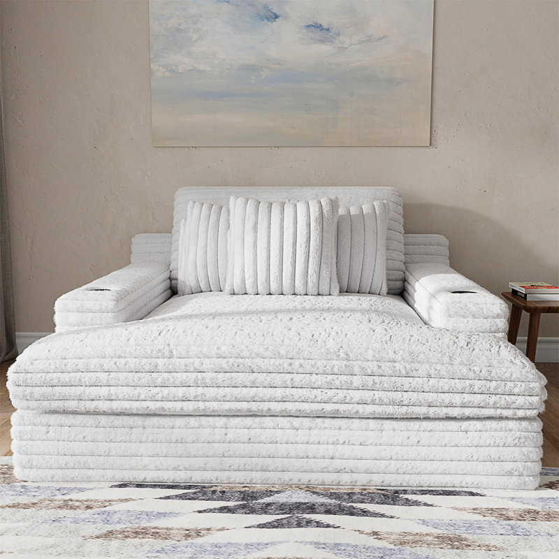 Chaise longue surdimensionnée gris clair avec deux porte-gobelets