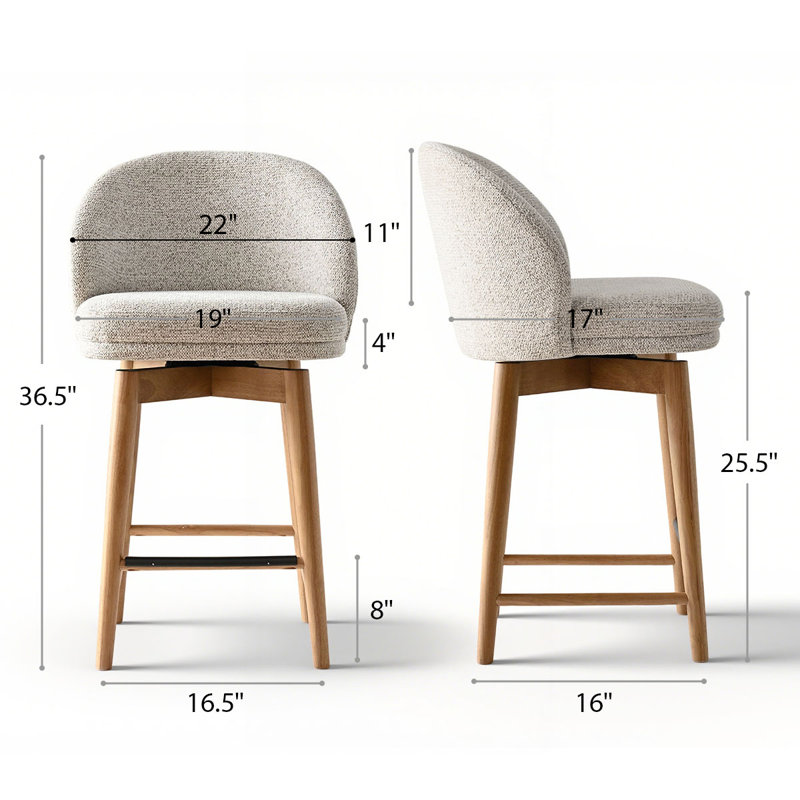 Swivel Upholstered Counter Stool, Beige Seat/ Natural Frame
