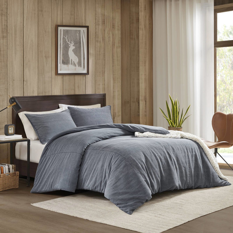 Housse de couette pour lit double / grand 3 pièces, 100% sergé de coton délavé, délavé à la pierre pour une douceur de vivre bleue, fait d'une couverture surdimensionnée et d'un confort supérieur
