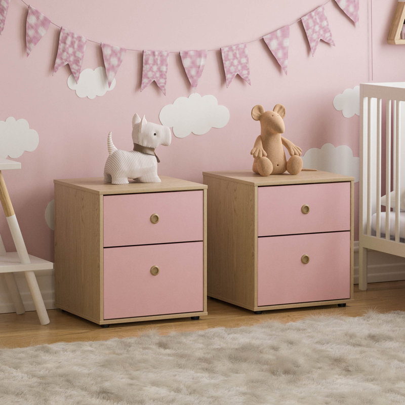 Karadyn 2 Drawer Nightstand, Pink/Oak