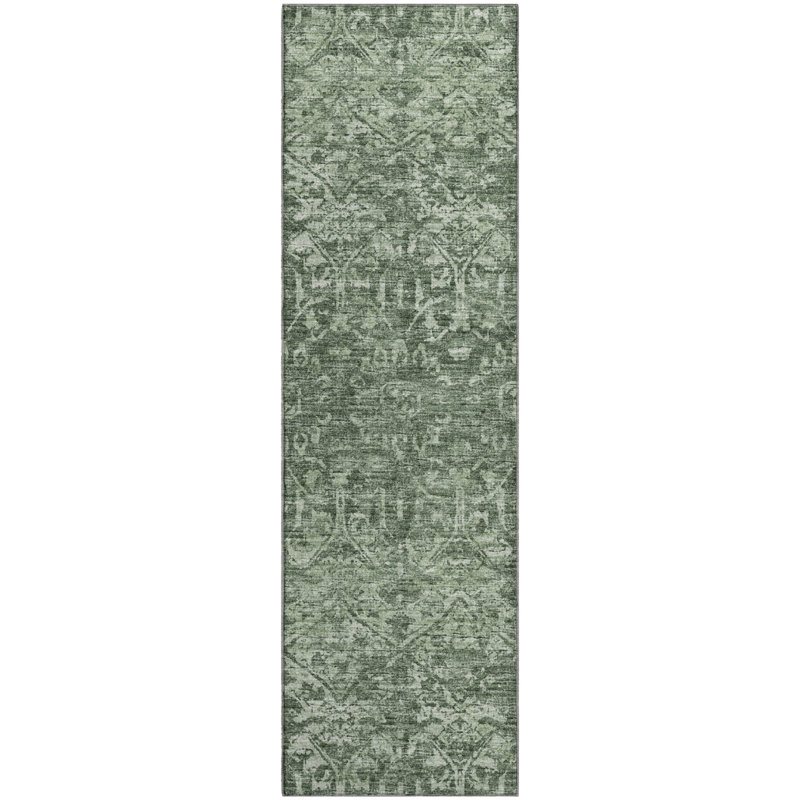 Premium Machine Washable Mayfield AMF40 Oriental Rug, 2'3" x 7'6" Runner, Green