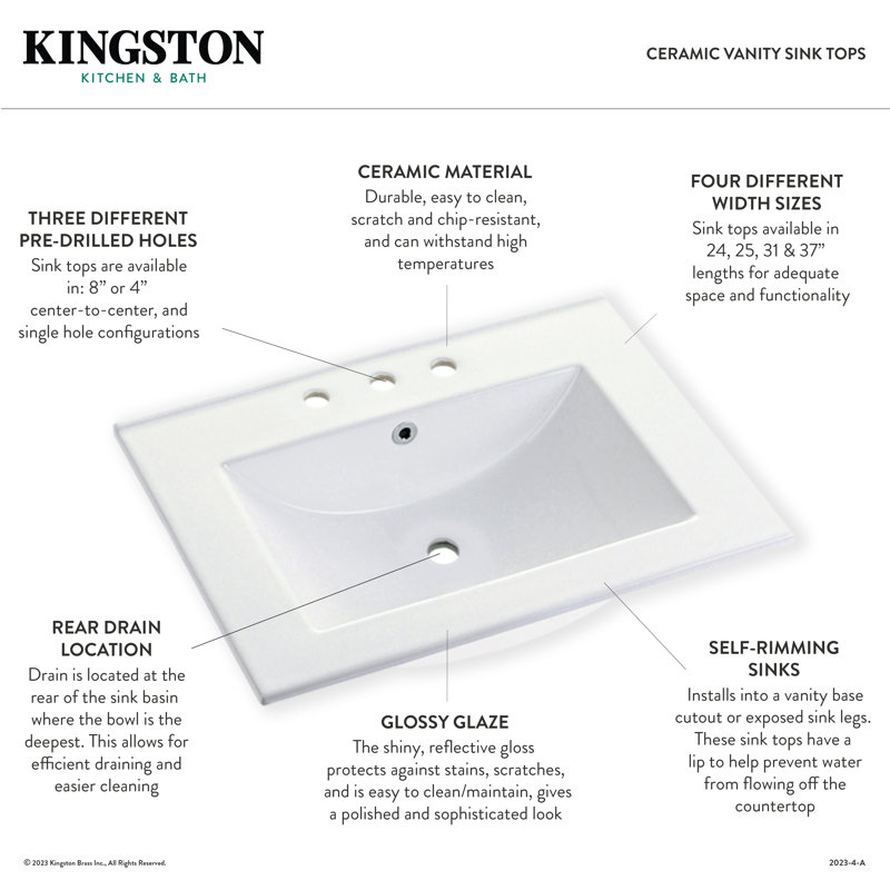 Kingston Brass Continental 37-Inch Ceramic Vanity Sink Top