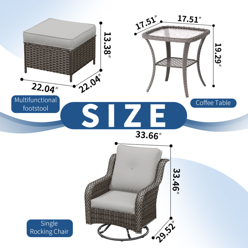 Ensemble de conversation pour terrasse avec coussins 2 personnes, Gris