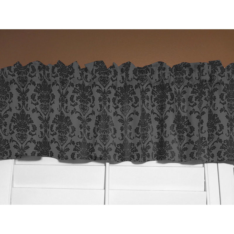 Cantonnière florale en damas 58 po, L 58 po x L 18 po, Gris anthracite