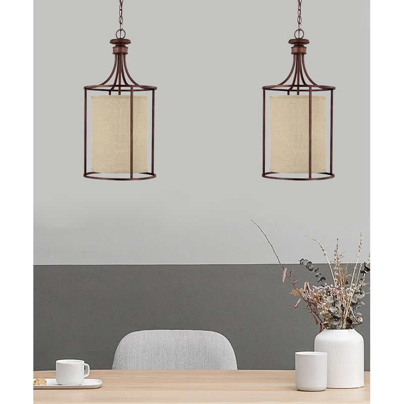 Luminaire suspendu pour bouteilles 2 lumières lanterne Vandyke, H 28 po x l 14 po x P 14 po, Bronze brillant, Beige