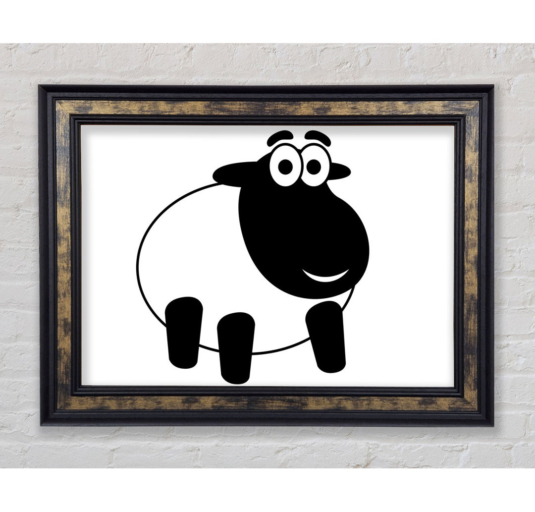 Happy Cartoon Sheep White - Einzelner Bilderrahmen Kunstdrucke