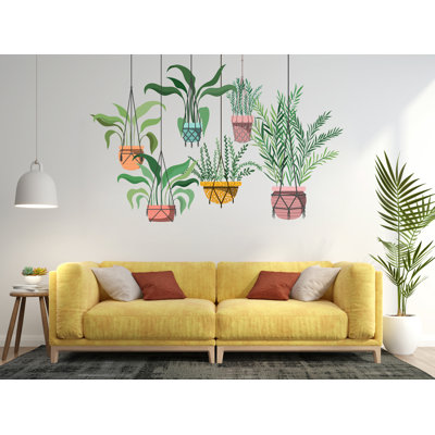 Hanging Plants In Pots Wall Vinyl Sticker Decal, Plants Wall Decoration, Flower Plant Wall Decal, Living Room Decor, Mural Decoration 332LU