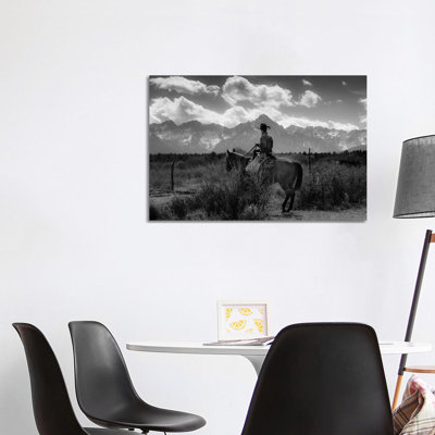 Cowboy on Cattle Drive Gather Angus/Hereford Cross Cows and Calves, San Juan Mountains, Colorado 1 Piece Wrapped Canvas Wall Art