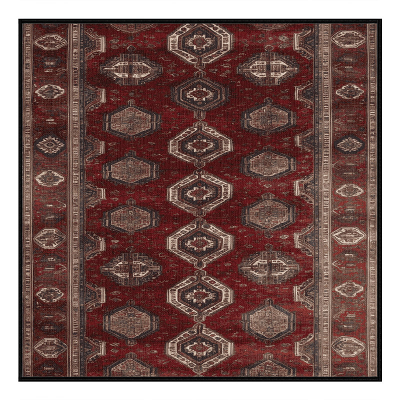 Machine Washable Persian Black Area Rug, Square 5' x 5'