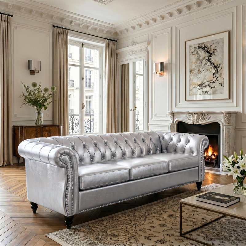 Ensemble de canapé Chesterfield, Similicuir argent