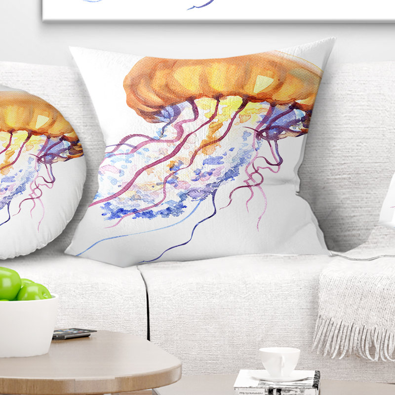 Oreiller jellyfish à l'eau de l'océan animal, 16 po x 16 po, Coussin décoratif